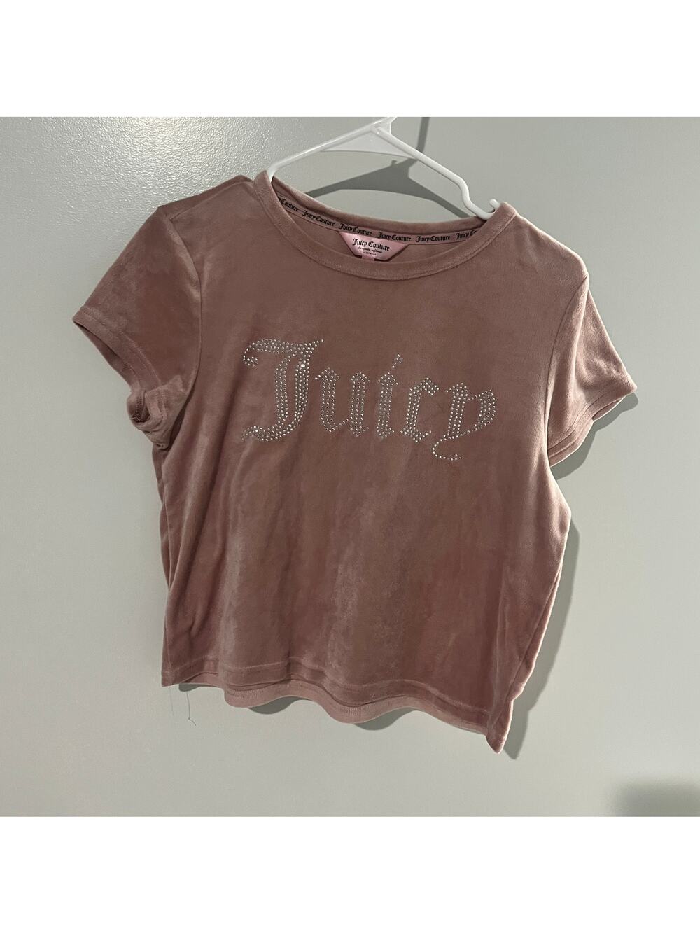 Juicy Couture Y2K Velour Top Large Pink Rhinestone Logo Coquette Loungewear
